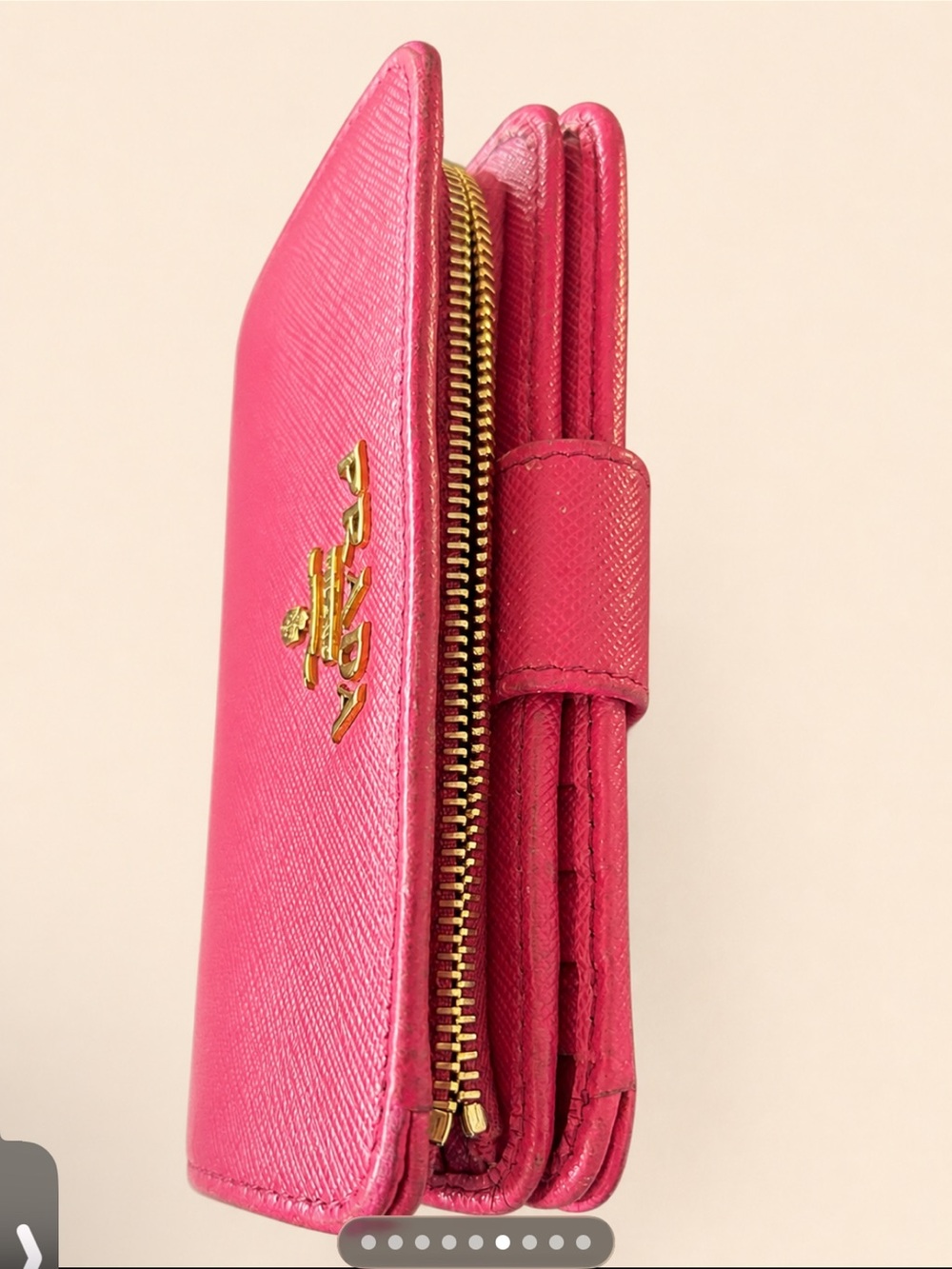 Prada Pink Saffiano Leather medium size Zip Wallet with Gold Logo - Picture 6 of 10